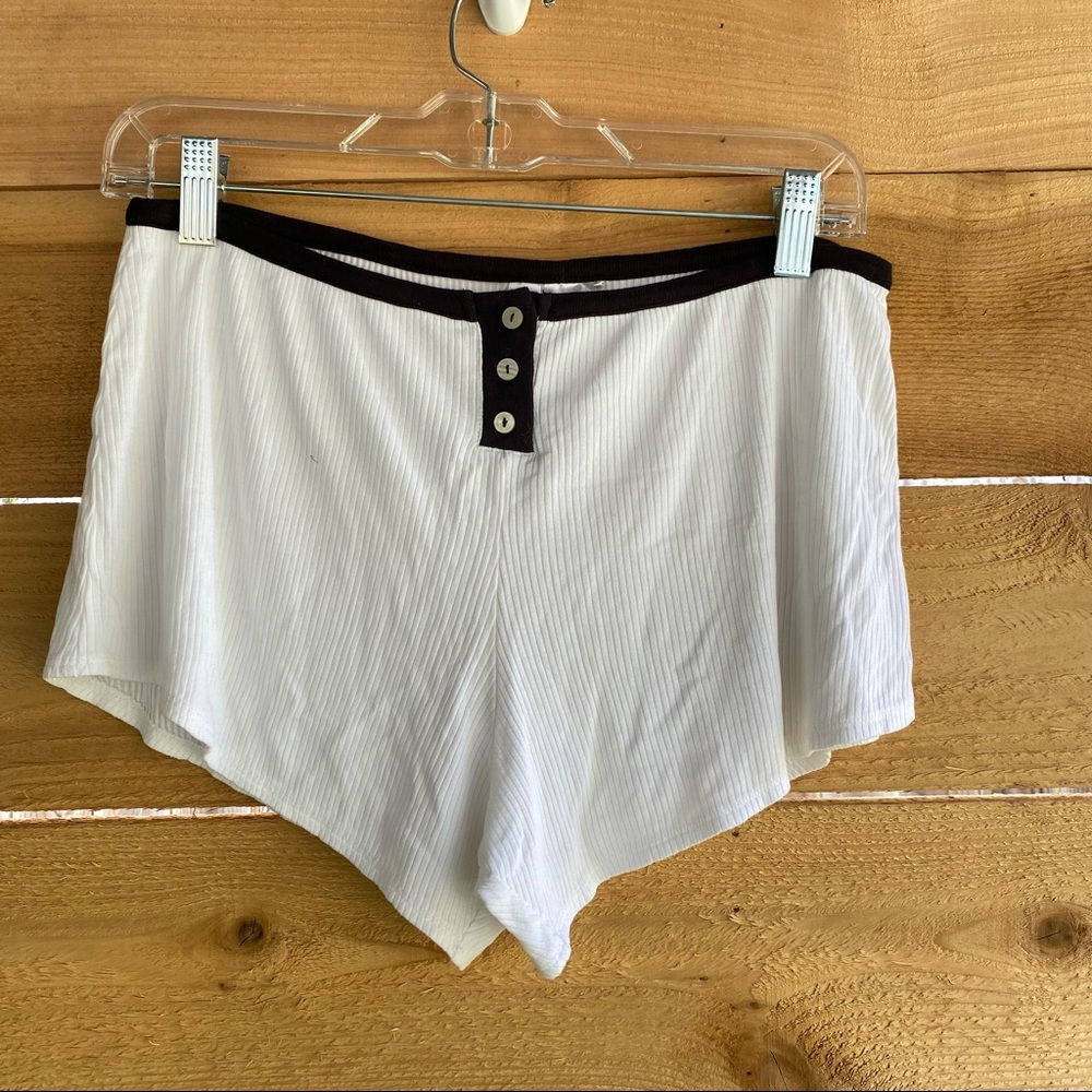 Women’s White Ribbed Lounge Shorts with Black Trim